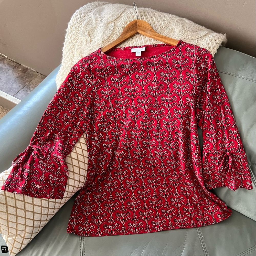 J. JILL So SOFT Floral BELL SLEEVE With TIES Comfortable COTTON MODAL Top S